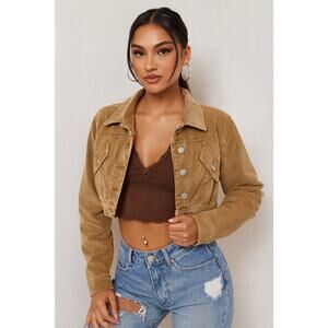 Y2K Coastal Cowgirl Western Streetwear Tan Corduroy Cropped Jacket Retro Style